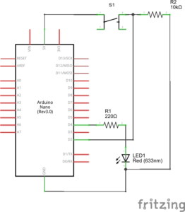 Подключение кнопки и светодиода к Arduino Nano